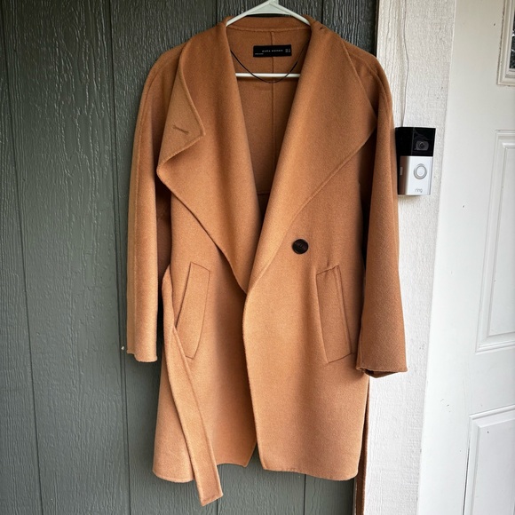 Zara Jackets & Blazers - Zara Women’s Camel Wool Blend Wrap Coat Belted Oversized Lapel - Size Small